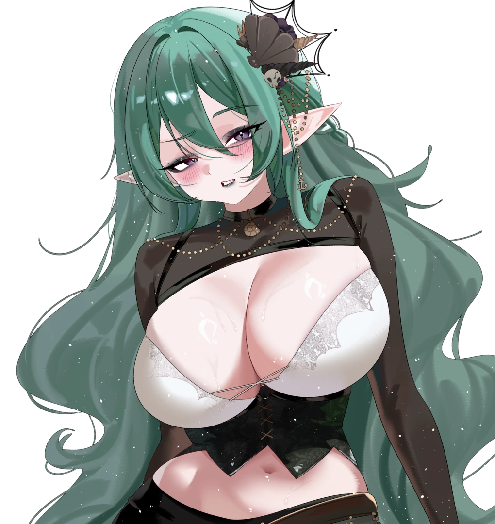 Sasoumi, a mint-haired siren with pointed ears and seashell and anchor accessories.